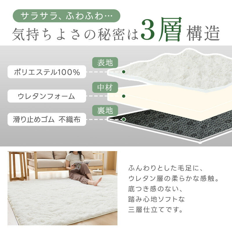 ラグ カーペット シャギーラグ 洗える 3層構造 ウレタン入り ふかふか シャギー らぐ ラグマット 抗菌防臭 毛足35mm 絨毯 じゅうたん 滑り止め 春 夏 秋 冬 防音 床暖房対応 ホットカーペット対応 円形 長方形 正方形 北欧 ギフト