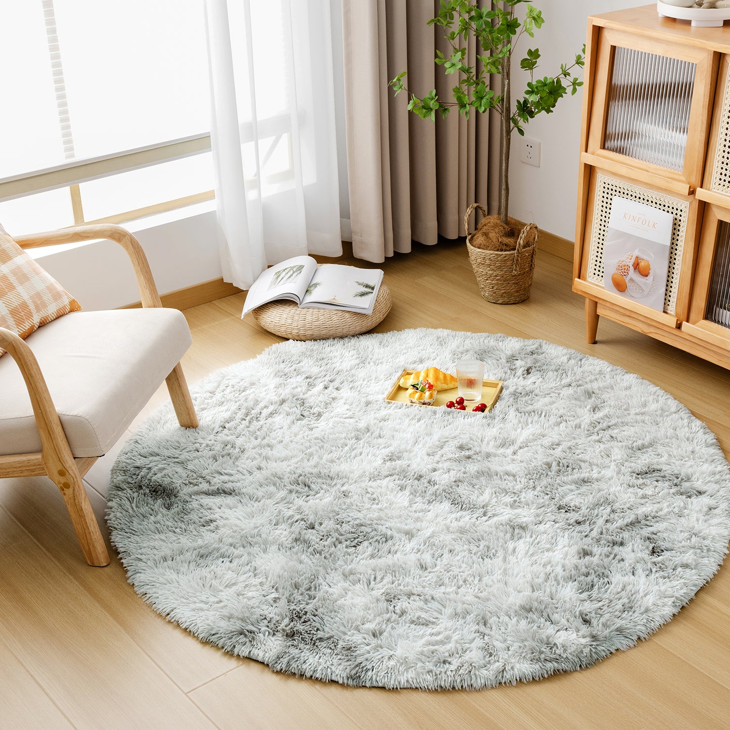 Softime カーペット ラグ 円形 ラグマット シャギーラグ 直径120cm 洗える 滑り止め付き オールシーズン 絨毯 地毯 抗菌 防臭 防ダニ ふわっと手触り リビングマット 床暖房 ホットカーペット対応 アイボリー