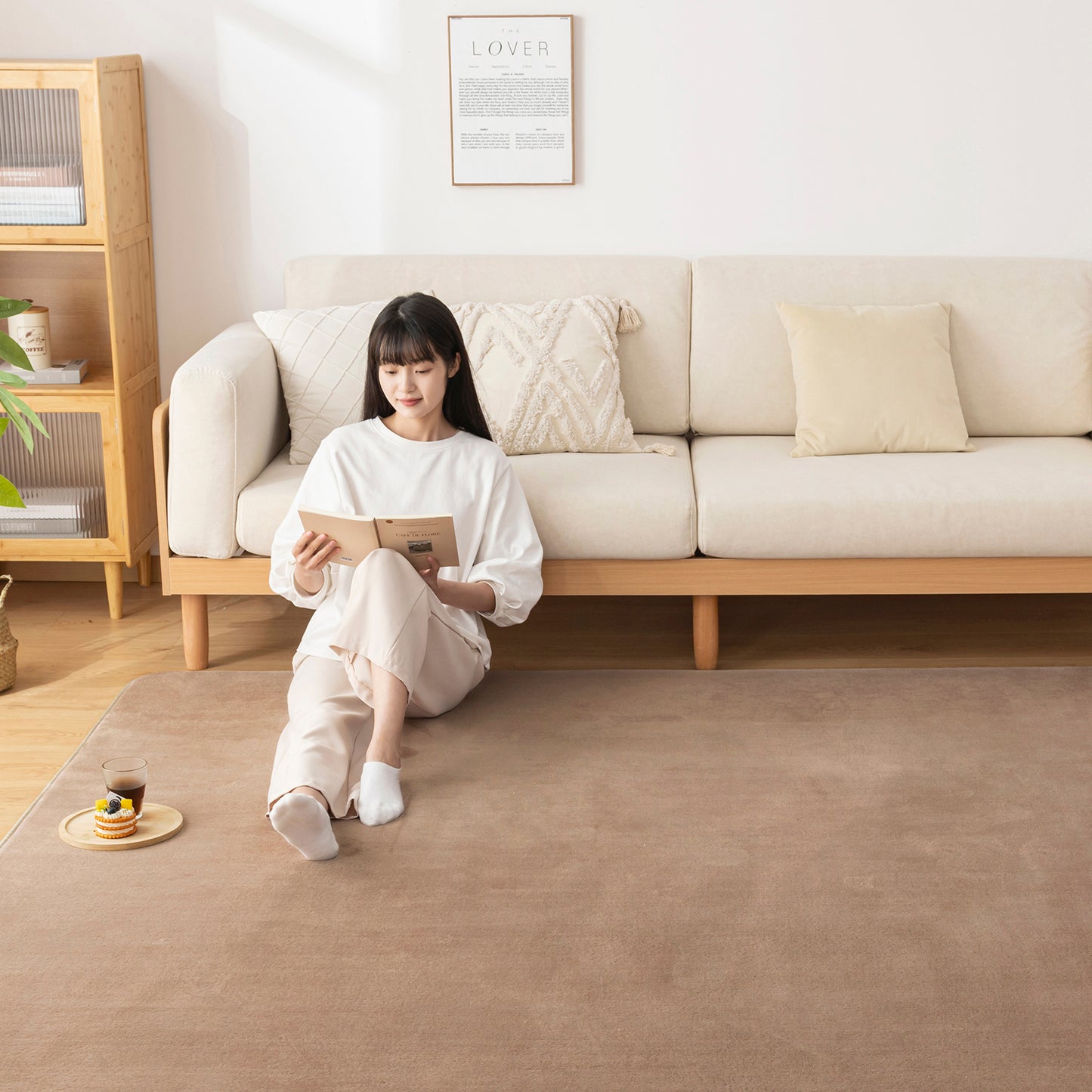 Softime カーペット ラグ 低反発 ラグマット 厚手 15mm 絨毯 防音 200×250cm 約3畳 滑り止め付 防ダニ 抗菌 防臭 地毯 オールシーズン快適 床暖房 ホットカーペット対応 じゅうたん リビングマット 無地・ベージュ