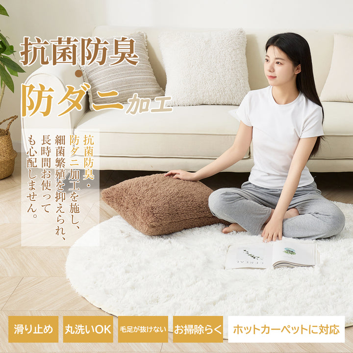 Softime カーペット ラグ 円形 ラグマット シャギーラグ 直径120cm 洗える 滑り止め付き オールシーズン 絨毯 地毯 抗菌 防臭 防ダニ ふわっと手触り リビングマット 床暖房 ホットカーペット対応 アイボリー