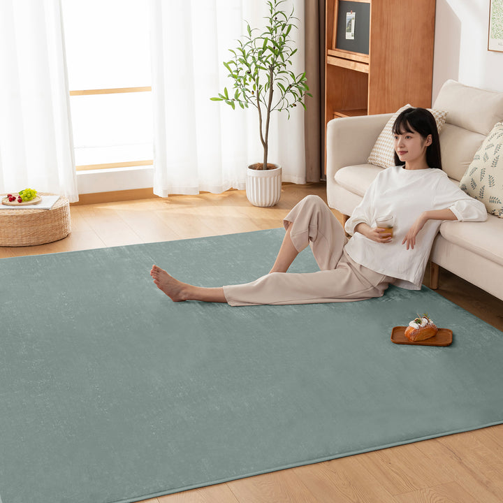 Softime カーペット ラグ ラグマット 185×185cm（約2畳）絨毯 滑り止め付 ラグカーペット 軽量設計 洗える 地毯 抗菌 防臭 防ダニ フランネルラグ オールシーズン 床暖房 ホットカーペット対応 無地・アイボリー