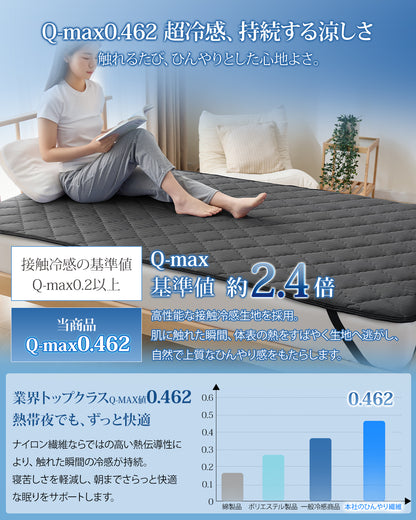 Softime 敷きパッド シングル 冷感 夏用【Q-max0.462超冷感生地&綿100％タオル生地】ひんやり敷きパッド 接触冷感 ベッドパッド 強冷感 通気性 吸湿速乾 洗える リバーシブル 抗菌防臭防ダニ オールシーズンで使える 冷感シーツ しきぱっと 冷たい クールパッド（100×200cm ブラック）