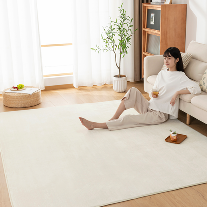 Softime カーペット ラグ ラグマット 185×185cm（約2畳）絨毯 滑り止め付 ラグカーペット 軽量設計 洗える 地毯 抗菌 防臭 防ダニ フランネルラグ オールシーズン 床暖房 ホットカーペット対応 無地・アイボリー