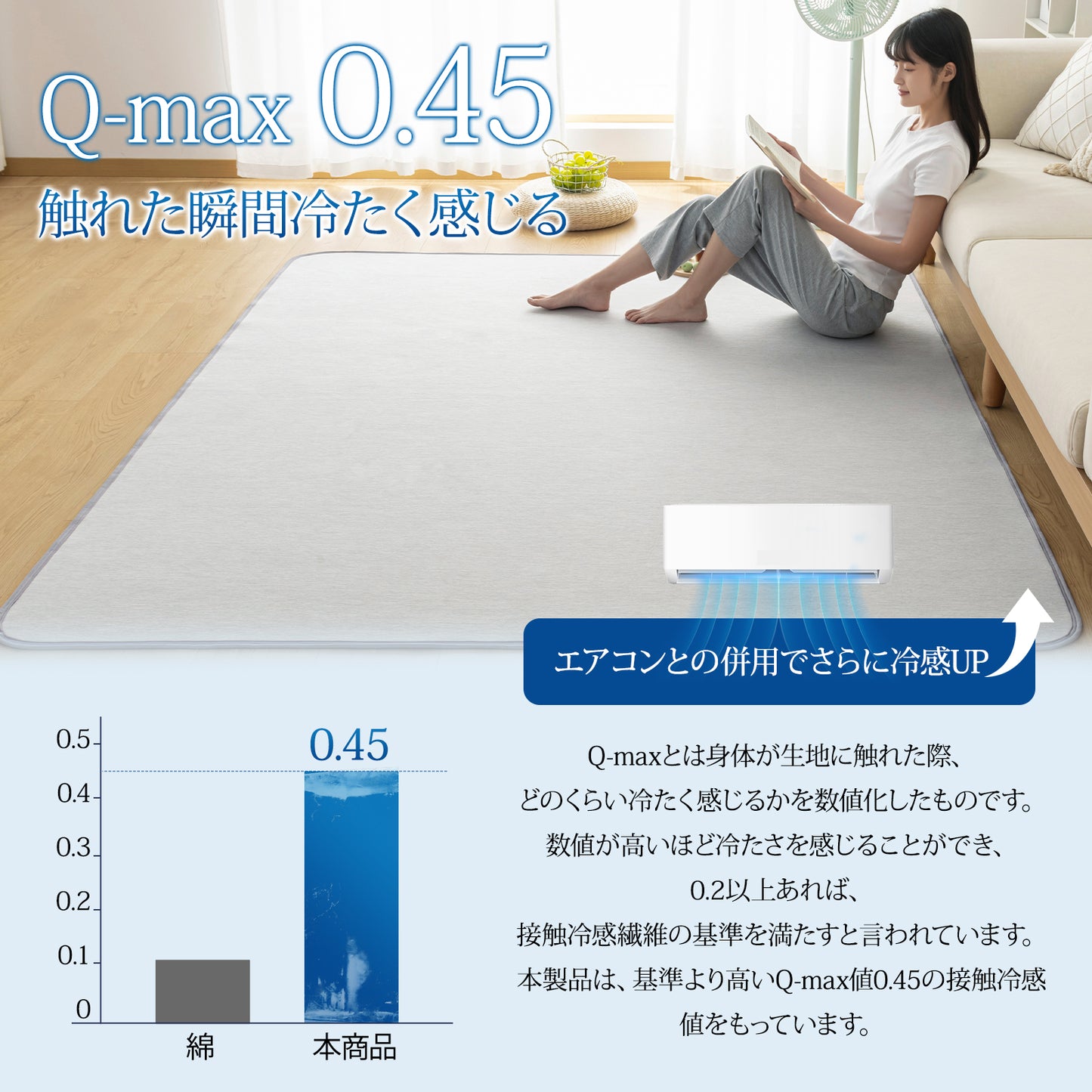 Softime カーペット 夏用ラグマットI007-185185YWGY 185×185cm (約2畳） グレー