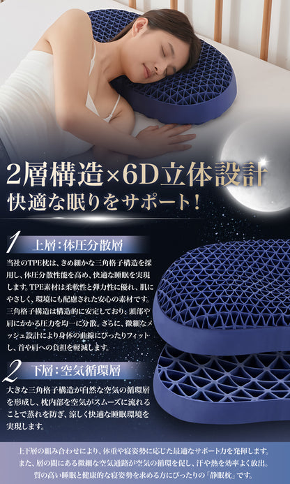 Softime 枕 まくら 首が痛くならない枕 ジェル枕【TPE + 三角 6D 立体構造】枕 肩こり いびき防止枕 颈椎枕 整体枕 横寝枕 快眠枕 ジェルピロー 無重力枕 ゲル枕 tpe 枕 ハニカム枕 pillow 無重力ピロー 寝返り対応 人間工学 高め低め 低反発枕 圧力分散 3D ウェーブ形 蒸れない 健康枕 枕カバー付 約 583010cm 静眠（エンドモデル・ボリューム）