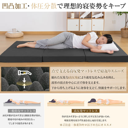 Softimeマットレス シングル 三つ折り 高反発 極厚10cm おりたたみマットレス 凸凹加工 体圧分散 消臭炭加工 ベットマット 程良い硬さ 190N 高密度 敷布団 抗菌防臭 洗えるカバー 通気性がよい オールシーズン対応 97x195x10cm ミルキーアイボリー F1