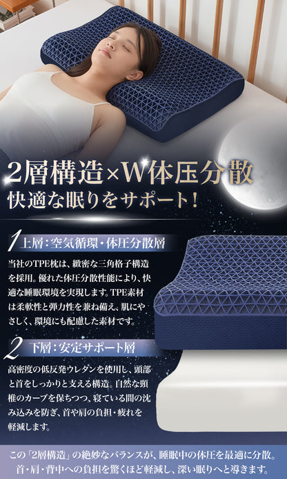 Softime 枕 まくら 首が痛くならない枕 ジェル枕【超柔らかい TPE+40D 低反発ウレタン + 高さ 2 段階】枕 肩こり いびき防止枕 颈椎枕 整体枕 横寝枕 快眠枕 肩こり枕 ジェルピロー 無重力枕 ゲル枕 tpe 枕 ハニカム枕 pillow 無重力ピロー 人間工学 低反発枕 圧力分散 ウェーブ形 強通気性 枕カバー付 約 60408/10cm 深眠（スタンダードモデル・W サポート）