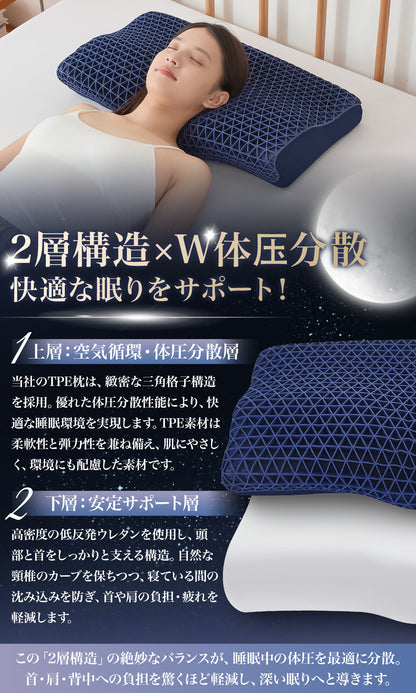 Softime 枕 まくら 首が痛くならない枕 ジェル枕【超柔らかい TPE+40D 低反発ウレタン + 4D 立体設計】枕 肩こり いびき対策 整体枕 横寝枕 快眠枕 ジェルピロー 無重力枕 ゲル枕 tpe 枕 ハニカム枕 pillow 無重力ピロー 人間工学 高め 低反発枕 圧力分散 ウェーブ形 強通気性 枕カバー付 約 60358/13cm 穏眠（エンドモデル・W フィット）