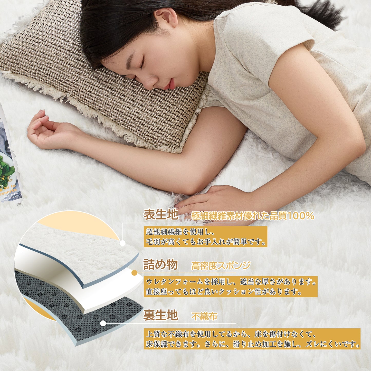 Softime カーペット ラグ 円形 ラグマット シャギーラグ 直径120cm 洗える 滑り止め付き オールシーズン 絨毯 地毯 抗菌 防臭 防ダニ ふわっと手触り リビングマット 床暖房 ホットカーペット対応 アイボリー