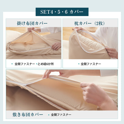 Softime 布団セット ダブル 5点セット 中綿2.0kg掛け布団・高密度固綿入り 三層敷き布団・ふわふわ枕2枚・便利な収納ケース 来客用布団セット 抗菌 防臭 寝具セット ピーチスキン加工 オールシーズン グレー