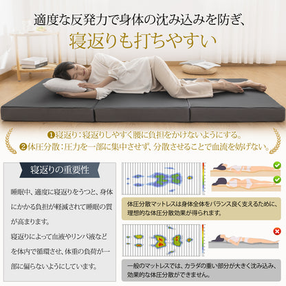Softime マットレス シングル 3つ折り 極厚10cm 【硬め210N 高密度25D/32D 2層構造】 高反発マットレス 5年保証 【腰部徹底サポート】体圧分散 抗菌防臭 防ダニ 折りたたみマットレス 洗えるカバー 敷き布団 圧縮梱包 97x195cm ブラック R1