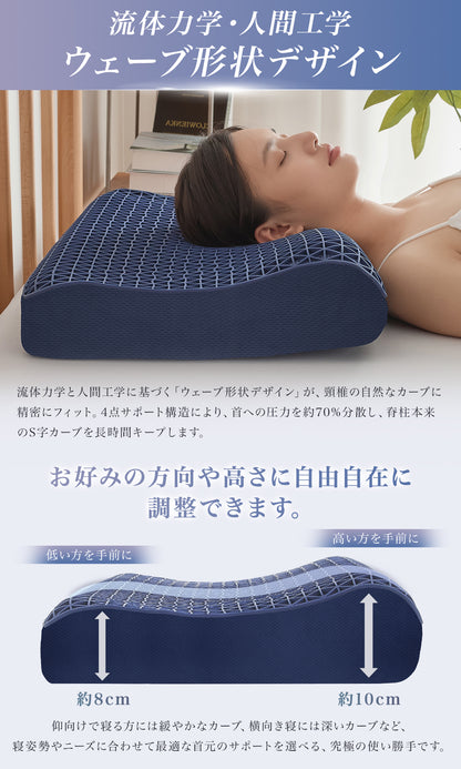 Softime 枕 まくら 首が痛くならない枕 ジェル枕【超柔らかい TPE+40D 低反発ウレタン + 高さ 2 段階】枕 肩こり いびき防止枕 颈椎枕 整体枕 横寝枕 快眠枕 肩こり枕 ジェルピロー 無重力枕 ゲル枕 tpe 枕 ハニカム枕 pillow 無重力ピロー 人間工学 低反発枕 圧力分散 ウェーブ形 強通気性 枕カバー付 約 60408/10cm 深眠（スタンダードモデル・W サポート）