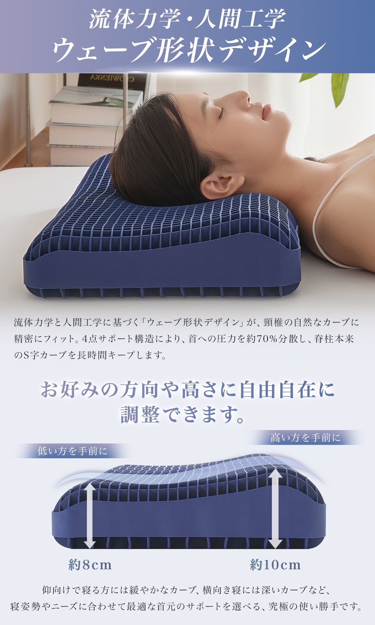 Softime 枕 まくら 首が痛くならない枕 ジェル枕 3 層立体構造 TPE 枕 2 段階高さ調整 快眠枕 圧力分散