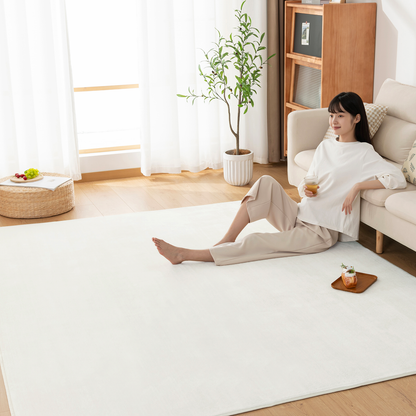 Softime カーペット ラグ ラグマット 185×185cm（約2畳）絨毯 滑り止め付 ラグカーペット 軽量設計 洗える 地毯 抗菌 防臭 防ダニ フランネルラグ オールシーズン 床暖房 ホットカーペット対応 無地・アイボリー