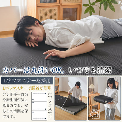 Softime 【三つ折りマットレス】 高反発 硬め 26D 190N シングル エコテックス認証 敷布団 折り畳みマットレス 極厚10cm 体圧分散 腰痛対策 エコテックス認証 洗えるカバー 抗菌防臭 通気性がよい オールシーズン 圧縮梱包 97x195x10cm ブラック