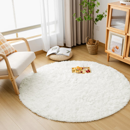 Softime カーペット ラグ 円形 ラグマット シャギーラグ 直径120cm 洗える 滑り止め付き オールシーズン 絨毯 地毯 抗菌 防臭 防ダニ ふわっと手触り リビングマット 床暖房 ホットカーペット対応 アイボリー