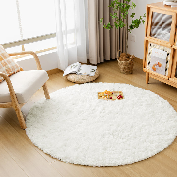 Softime カーペット ラグ 円形 ラグマット シャギーラグ 直径120cm 洗える 滑り止め付き オールシーズン 絨毯 地毯 抗菌 防臭 防ダニ ふわっと手触り リビングマット 床暖房 ホットカーペット対応 アイボリー