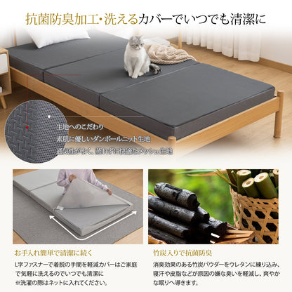 Softime マットレス シングル 3つ折り 極厚10cm 【硬め210N 高密度25D/32D 2層構造】 高反発マットレス 5年保証 【腰部徹底サポート】体圧分散 抗菌防臭 防ダニ 折りたたみマットレス 洗えるカバー 敷き布団 圧縮梱包 97x195cm ブラック R1