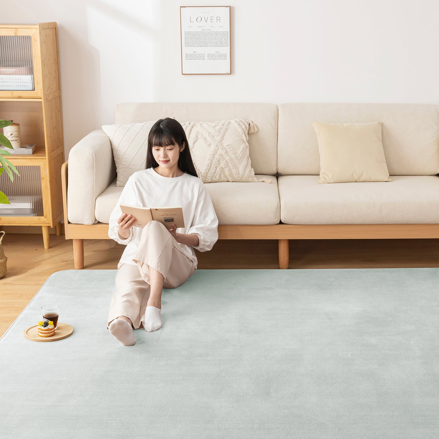 Softime カーペット ラグ 低反発 ラグマット 厚手 15mm 絨毯 防音 200×250cm 約3畳 滑り止め付 防ダニ 抗菌 防臭 地毯 オールシーズン快適 床暖房 ホットカーペット対応 じゅうたん リビングマット 無地・ベージュ