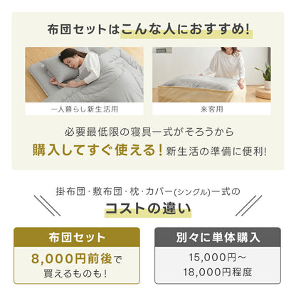 布団セット シングル 4点セット 7点セット 収納ケース付き 抗菌防臭・防ダニ・洗える 中綿増量 1.5kg 固綿入り 体圧分散 寝具セット 敷き布団・掛け布団・枕・収納バッグ・同色専用カバー コンパクト 来客用 新生活 ベッド用 布団セット