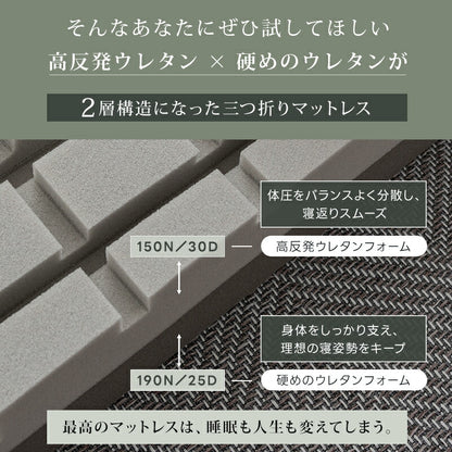マットレス 高反発 シングル 2層構造 極厚10cm 高密度 190N 30D 硬め 折りたたみ 3つ折り 洗えるカバー 抗菌消臭 ニット メッシュ 寝返り 体圧分散 腰サポート 高反発マットレス 三つ折りマットレス 折り畳み コンパクト ギフト対応