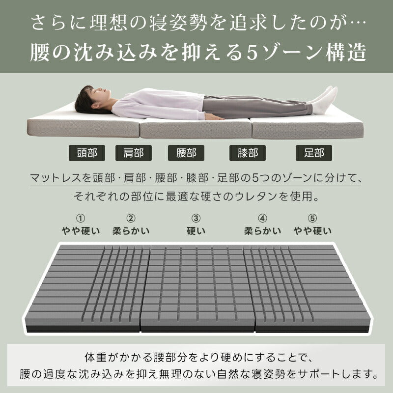 マットレス 高反発 シングル 2層構造 極厚10cm 高密度 190N 30D 硬め 折りたたみ 3つ折り 洗えるカバー 抗菌消臭 ニット メッシュ 寝返り 体圧分散 腰サポート 高反発マットレス 三つ折りマットレス 折り畳み コンパクト ギフト対応