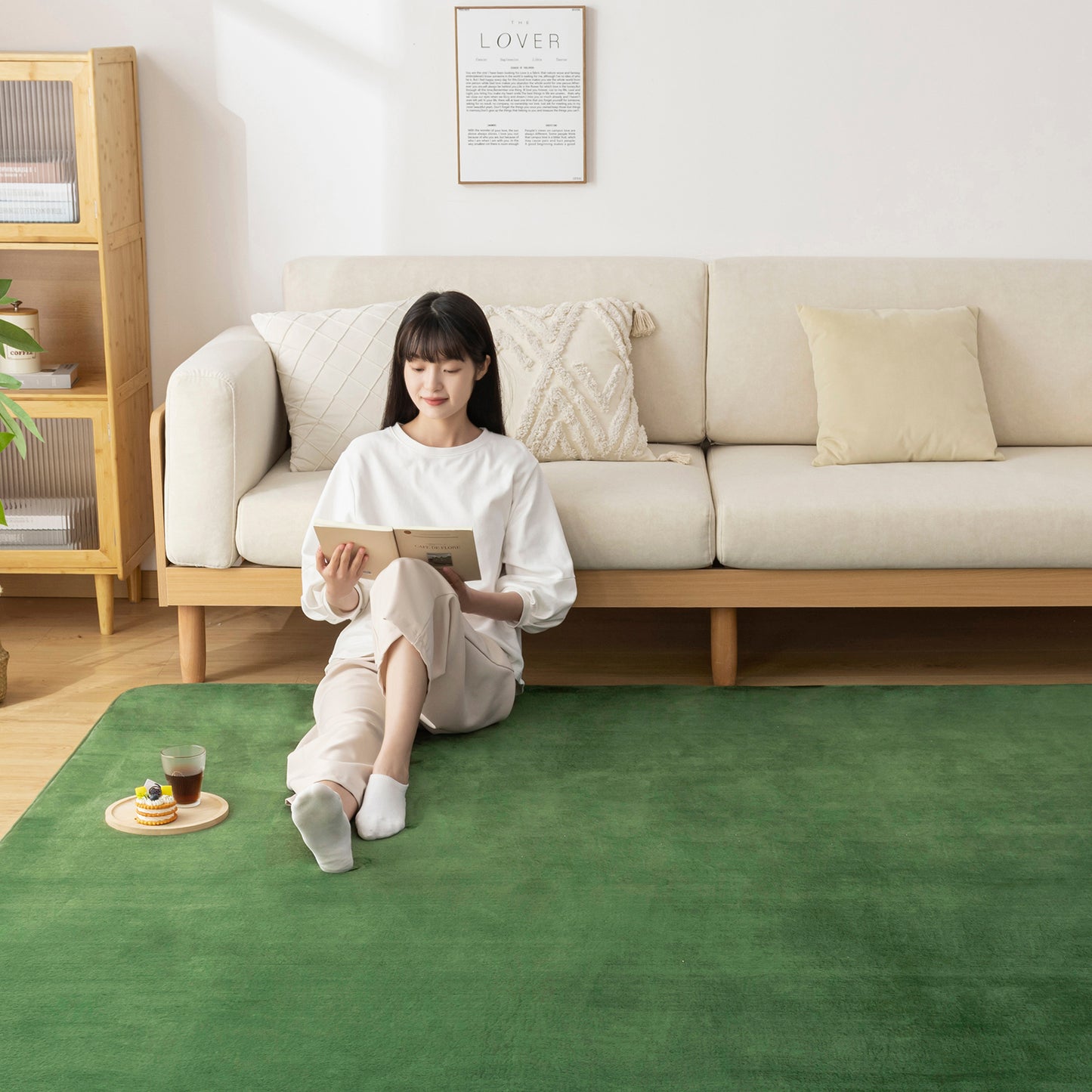 Softime カーペット ラグ 低反発 ラグマット 厚手 15mm 絨毯 防音 200×250cm 約3畳 滑り止め付 防ダニ 抗菌 防臭 地毯 オールシーズン快適 床暖房 ホットカーペット対応 じゅうたん リビングマット 無地・ベージュ