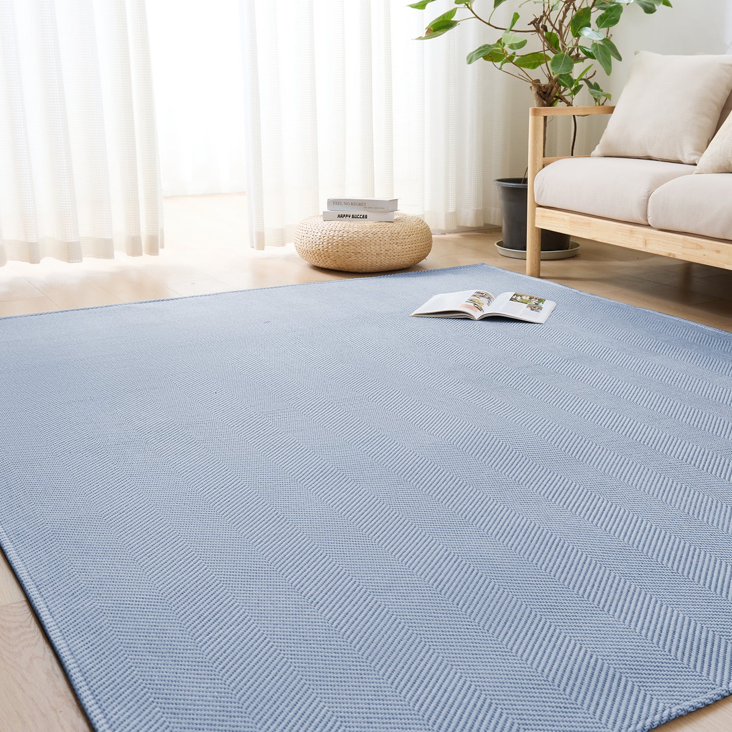 Softime カーペット ラグ ヘリンボーン柄 185×235cm（約3畳）ラグマット 滑り止め オールシーズン 洗える じゅうたん 床保護 防音 おしゃれ 北欧 リビング 幾何柄 ベージュ