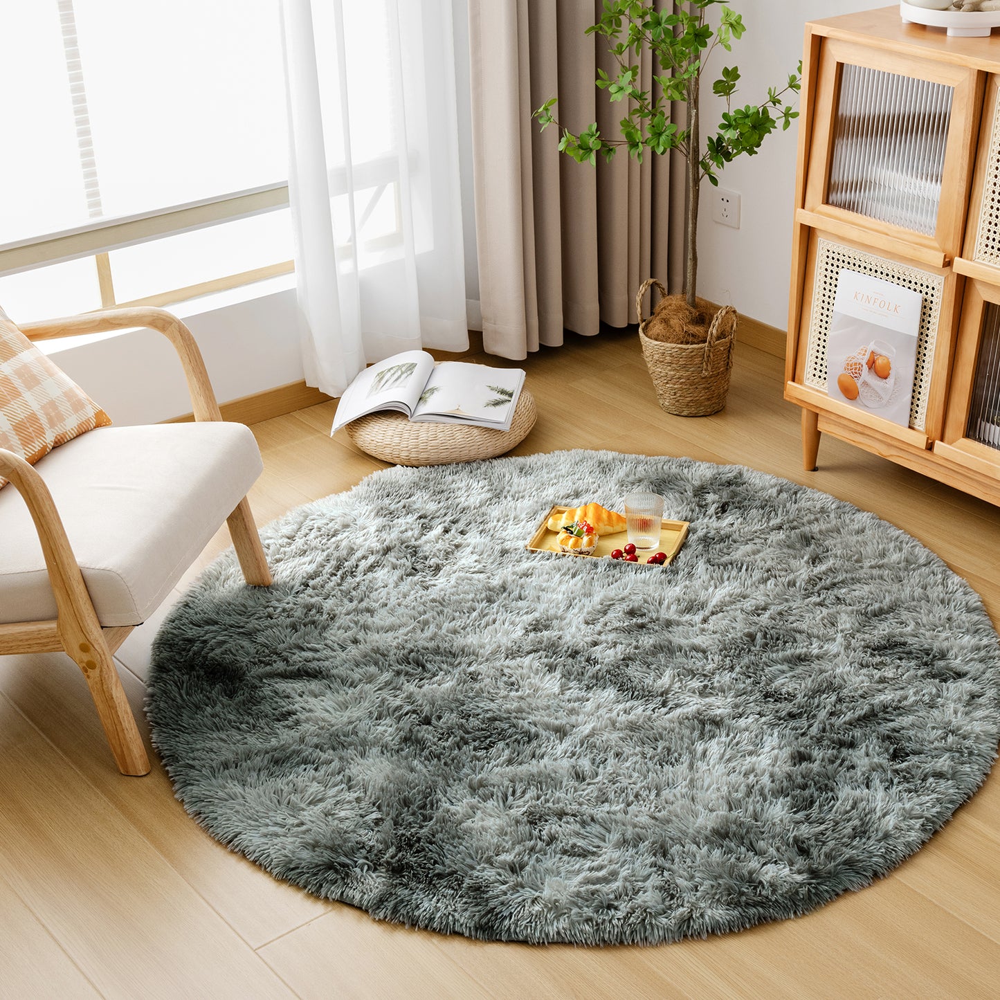 Softime カーペット ラグ 円形 ラグマット シャギーラグ 直径120cm 洗える 滑り止め付き オールシーズン 絨毯 地毯 抗菌 防臭 防ダニ ふわっと手触り リビングマット 床暖房 ホットカーペット対応 アイボリー